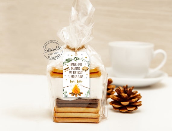 EDITABLE S'mores Birthday Thank You Tags Favor Tags Smore Fun S'mores Party Campfire Bonfire Camping Printable Instant Download Corjl A520 Il_570xn