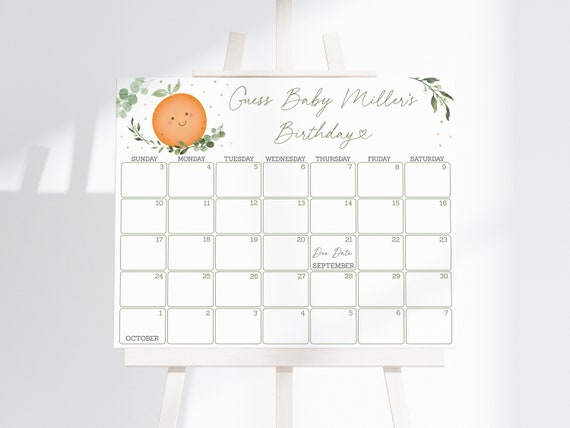 Editable Little Cutie Baby Due Date Calendar Game Clementine Gender Neutral Baby Shower Guess Baby's Birthday Printable Digital A535 Il_570xn