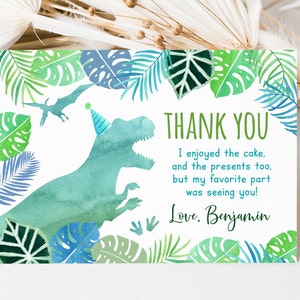Dinosaur verjaardag dank u kaart T-Rex verjaardag dinosaurus partij dinosaurus Safari drie Rex twee Rex groen blauwe aquarel digitale A663