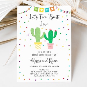 Editable Taco Bout Love Fiesta Bridal Shower Invitation Fiesta Couples Shower Cactus Succulent Digital Printable Instant Download B143 image 1