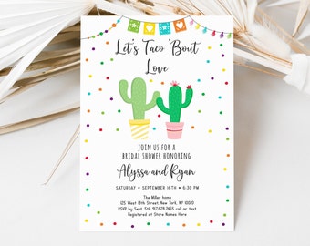 Editable Taco Bout Love Fiesta Bridal Shower Invitation Fiesta Couples Shower Cactus Succulent Digital Printable Instant Download B143