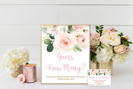 Blush Pink Floral Guess How Many Game Blush & Gold Floral Baby Shower Game Girl Baby Shower Digital Printable Instant Download A492 Il_570xn