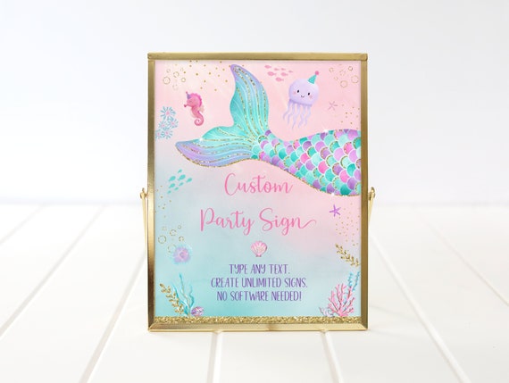 Editable Mermaid Birthday Sign Girls Mermaid Party Under The Sea Party Pool Party Pink Purple Teal Gold Printable Digital Download A615 Il_570xn