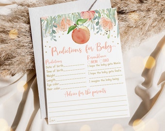 Peach Baby Shower Predictions For Baby Game Advice Cards Little Peach Gold Floral Summer Baby Girl Printable Digital Download A608