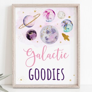 Space Galactic Goodies Birthday Sign Snack Sign Pink Gold Galaxy Planets Outer Space Party Moon Stars Rocket Ship Printable Digital A631