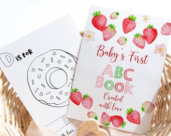 Strawberry ABC Book, Baby's First ABC Book, Alphabet Coloring Book, Baby Shower Coloring Pages, Baby Shower Activity, Digital Download A731