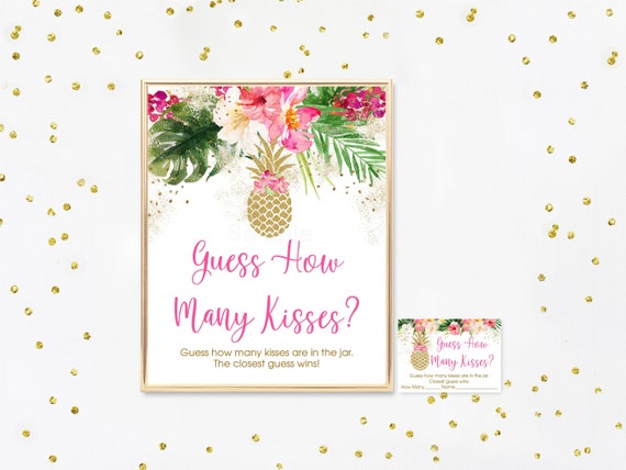 Pineapple Guess How Many Kisses Game Pineapple Bridal Shower Pink Tropical Floral Gold Pineapple Digital Printable Instant Download B139 Il_570xn