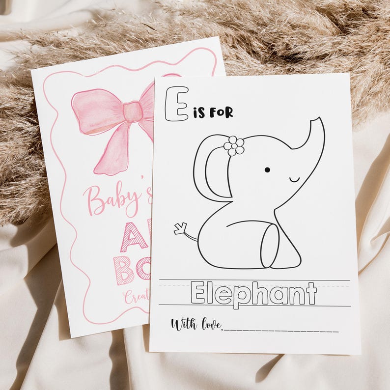 May include: A printable coloring page featuring the letter E and an elephant. The page has the text "E is for Elephant" and "With love." at the bottom.