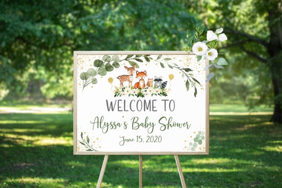EDITABLE Woodland Baby Shower Welcome Sign Woodland Animals Forest Animals Gender Neutral Digital Printable Instant Download Template A524 Il_570xn