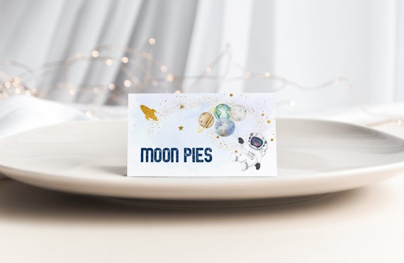 Editable Galaxy Birthday Tent Cards Food Labels Place Cards Blue Gold Astronaut Galaxy Planets Outer Space Party Rocket Ship Printable A606 Il_570xn
