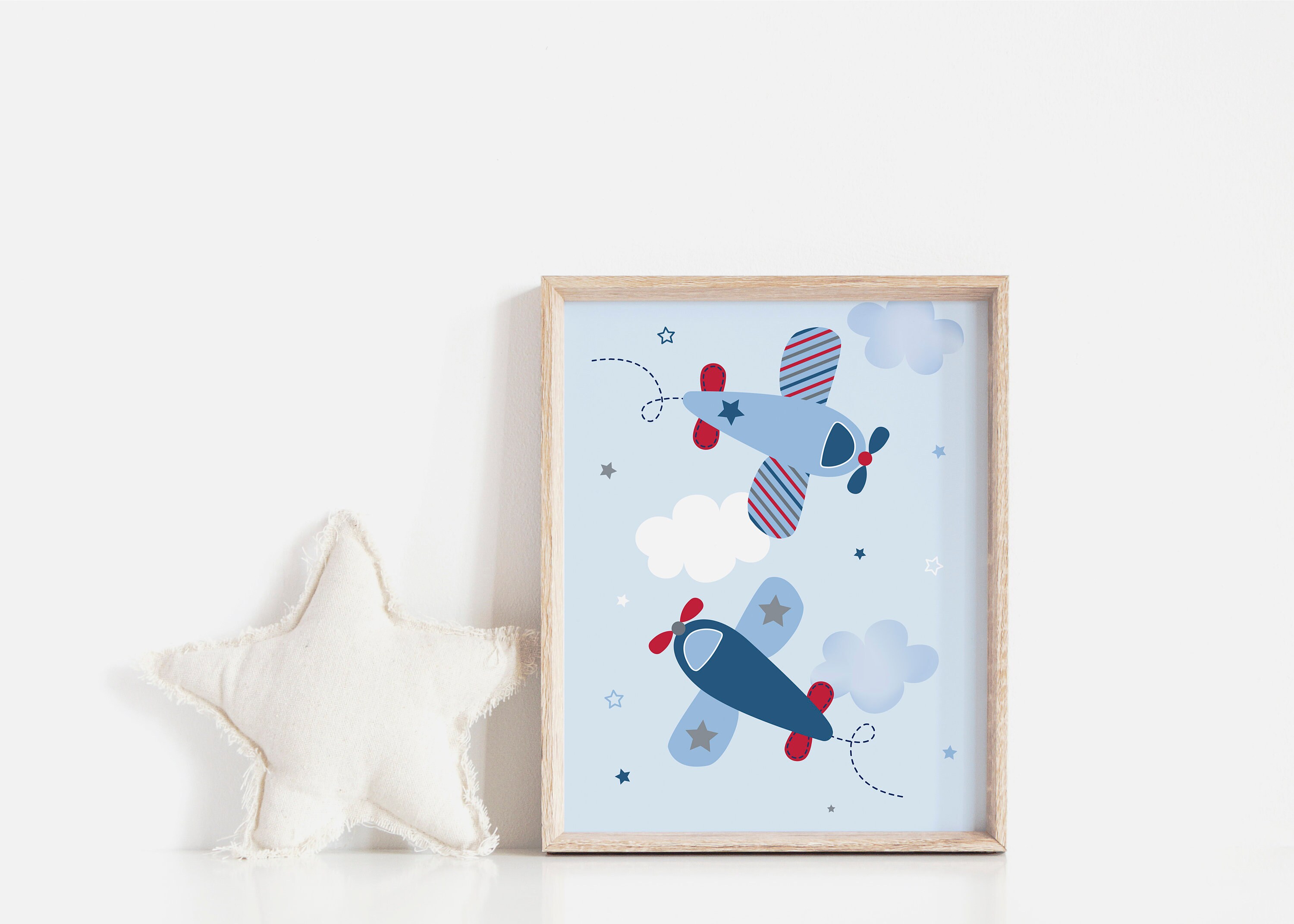 Airplane Nursery Wall Art Prints Boys Airplane Wall Art Blue Etsy
