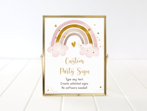 Editable Rainbow Baby Shower Sign Gold Rainbow Boho Rainbow Clouds Stars Hearts Gender Neutral Baby Shower Printable Digital Download A610 Il_570xn