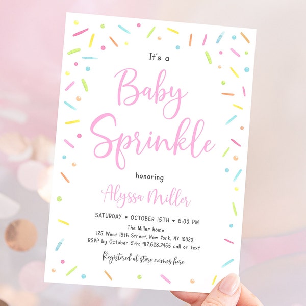 Editable Baby Sprinkle Invitation Pink Baby Sprinkle Invite Baby Girl Sprinkle Confetti Watercolor Sprinkles Digital Download A642