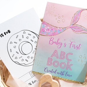 ABC Book Baby Shower Jogo Rosa Sereia Alfabeto Coloring Book Baby&#39;s First ABC Book Baby Shower Coloring Pages Digital Download A627