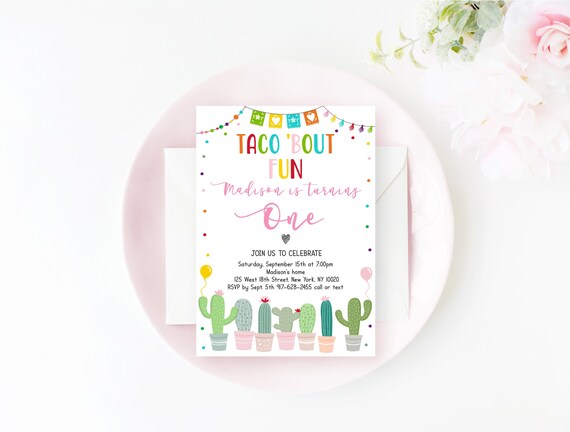 Fiesta Birthday Fiesta and Fun One Year Party. Digital Download Taco Party Fun and One Taco First Birthday First Birthday Invitation