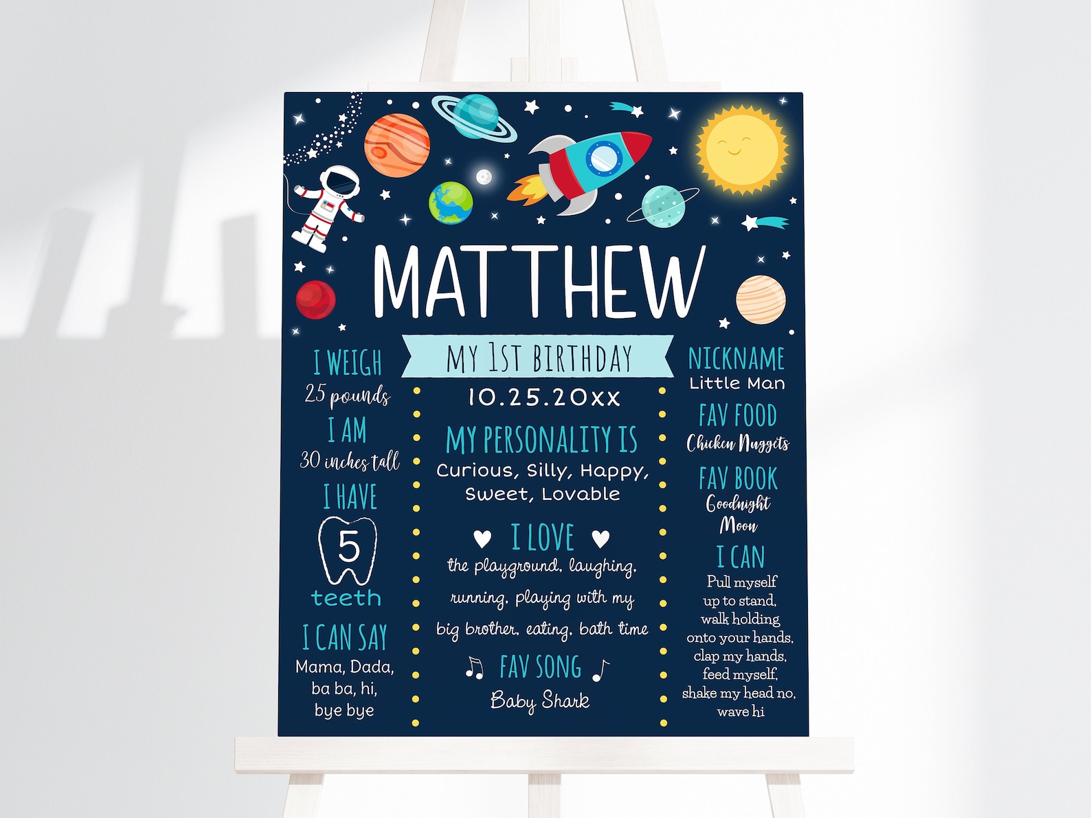 Editable Space Birthday Milestone Poster 1st Birthday Milestone Outer ...