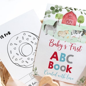 Livro ABC Jogo de Chá de Bebê Fazenda Animal Alfabeto Livro para Colorir Primeiro ABC Livro Chá de Bebê Páginas para Colorir Download Digital A511