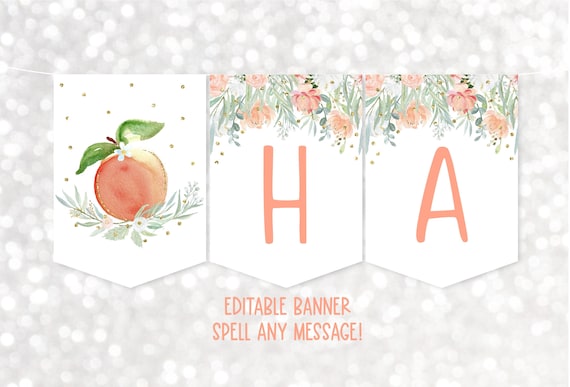 Editable Peach Birthday Banner Sweet As A Peach First Birthday Banner Peach Gold Floral Girl 1st Birthday Printable Digital Download A608 Il_570xn
