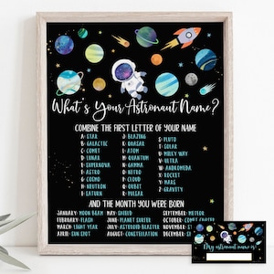 What&#39;s Your Astronaut Name Game Space Birthday Astronaut Birthday Galaxy Planets Outer Space Party Rocket Ship Digital Download A654