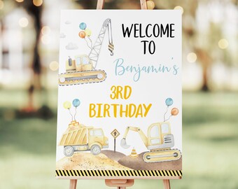 Editable Construction Birthday Welcome Sign Construction Trucks Boy Construction Party Digger Dump Truck Printable Digital Download A665