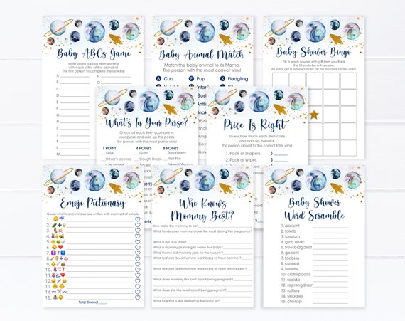 Space Baby Shower Games Package Houston We Have A Boy Galaxy Outer Space Rocket Ship Planets Boy Girl Set of 8 Printable Games Digital A586 Il_570xn