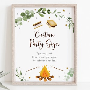 Editable S&#39;mores Birthday Sign Table Sign S&#39;mores Party Camping Campfire Bonfire Greenery Digital Printable Instant Download Corjl A520