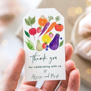 Étiquette de remerciement pour baby shower cultivée localement, marché de producteurs, petite pousse, non sexiste, baby shower végétarien, téléchargement numérique modifiable A772