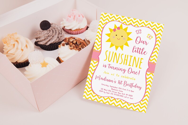 Editable Sunshine Birthday Invitation You Are My Sunshine First Birthday Sunshine Party Girl Birthday Printable Digital Download A220 image 4