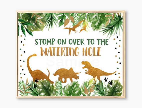 Dinosaur Watering Hole Birthday Sign / Dinosaur Birthday / Gold Dinosaur / Dinosaur Safari / Dinosaur Drink Table Sign / PRINTABLE A498 Il_570xn