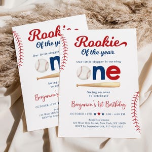 Editable Baseball First Birthday Invitation Rookie of the Year Baseball Birthday Invite Baseball Birthday Party Digital Download A713