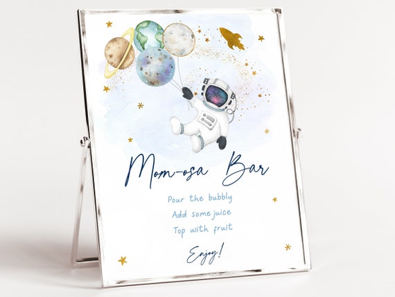 Galaxy Outer Space Mimosa Bar Sign Astronaut Blue Gold Boy Galaxy Planets Outer Space Rocket Ship Mom-osa Bar Digital Download A606 Il_570xn