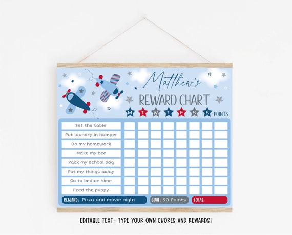 EDITABLE Airplane Reward Chart, Airplane Chore Chart, Airplane Behavior ...