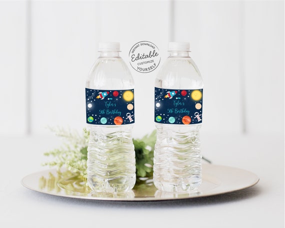EDITABLE Space Birthday Water Bottle Labels Astronaut Planet Outer Space Birthday Party Solar System Rocket Ship Digital Printable A528 Il_570xn