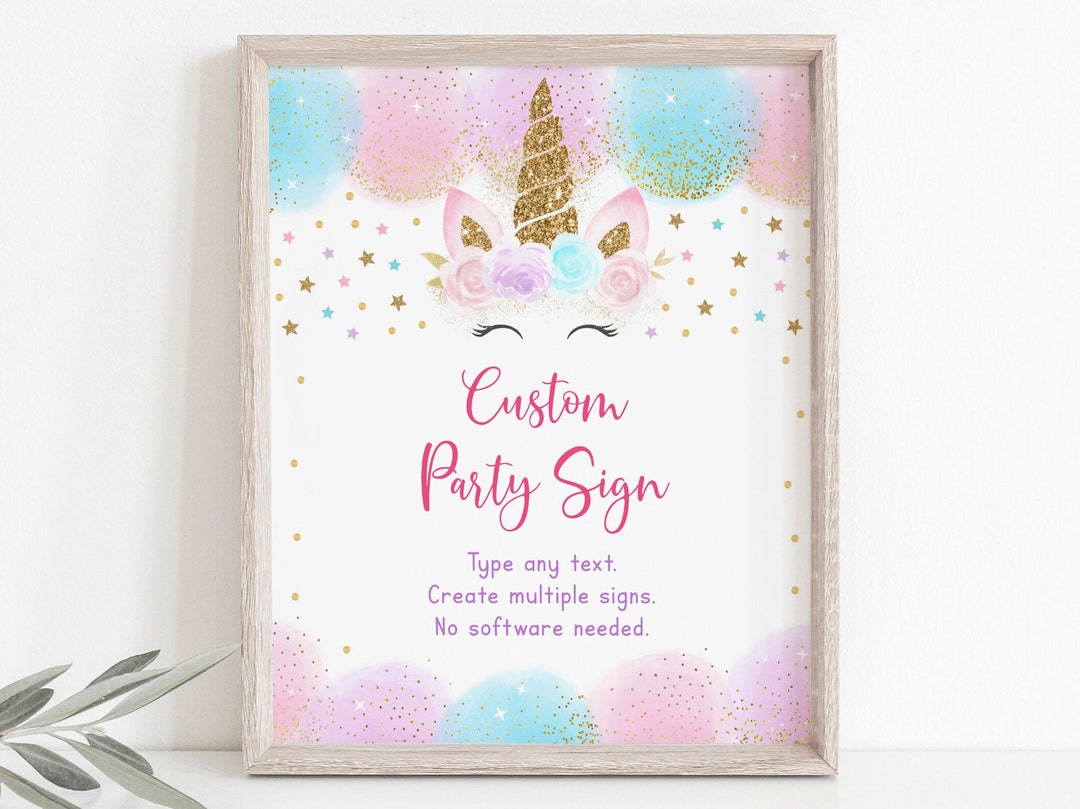 Editable Unicorn Birthday Sign Unicorn Birthday Party Pink &amp; Gold ...