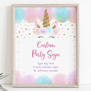 Editable Unicorn Birthday Sign Unicorn Birthday Party Pink & Gold Unicorn First Birthday Sign Printable Digital Instant Download A451