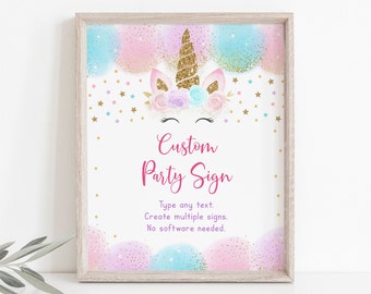 Editable Unicorn Birthday Sign Unicorn Birthday Party Pink & Gold Unicorn First Birthday Sign Printable Digital Instant Download A451