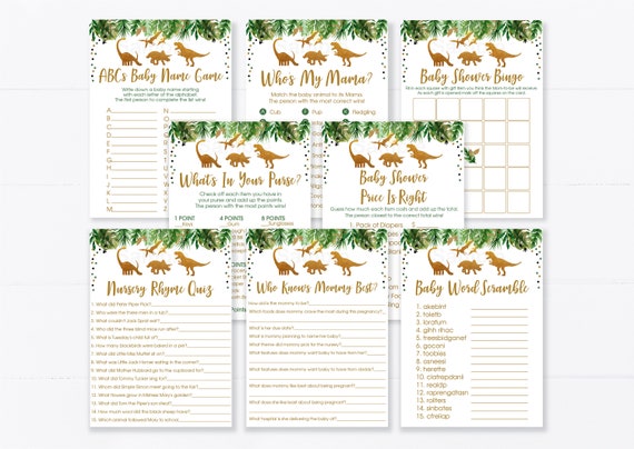 Dinosaur Baby Shower Games Package, Gold Dinosaur Baby Shower Games, Dinosaur Safari, 8 Printable Dinosaur Games, Instant Download A498 Il_570xn
