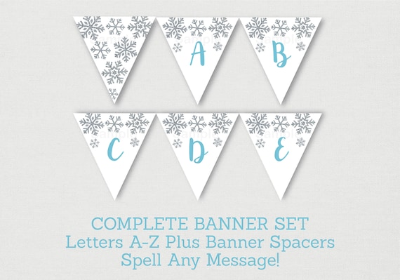 Blue & Silver Snowflake Baby Shower Banner / Snowflake Baby Shower / Winter Baby Shower / Letters A-Z / Printable INSTANT DOWNLOAD A472 Il_570xn