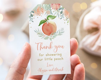 Editable Peach Floral Baby Shower Thank You Tag Favor Little Peach Summer Girl Baby Shower Printable Digital Download Template A608