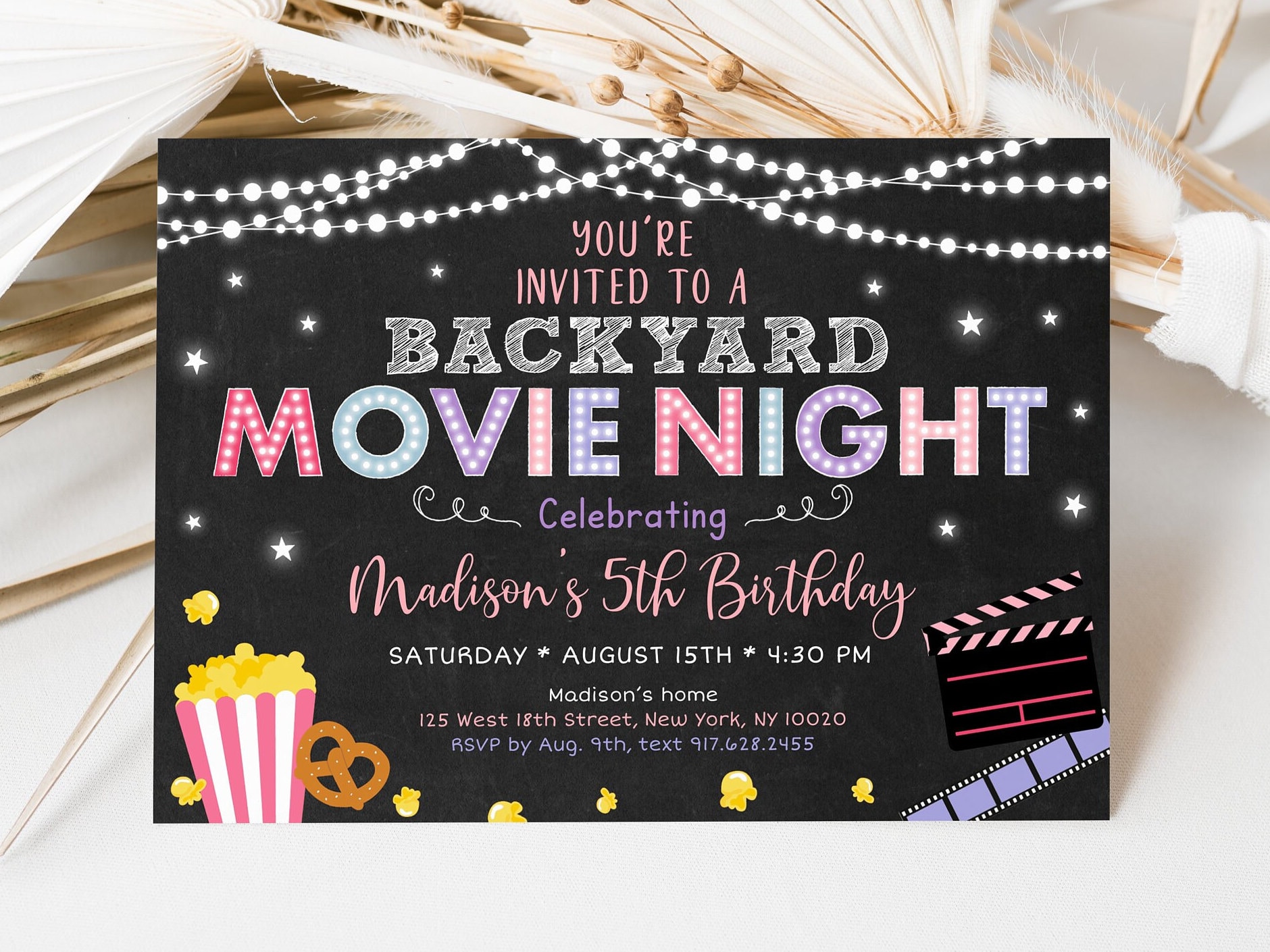 Editable Backyard Movie Night Birthday Invitation Movie Under the Stars ...