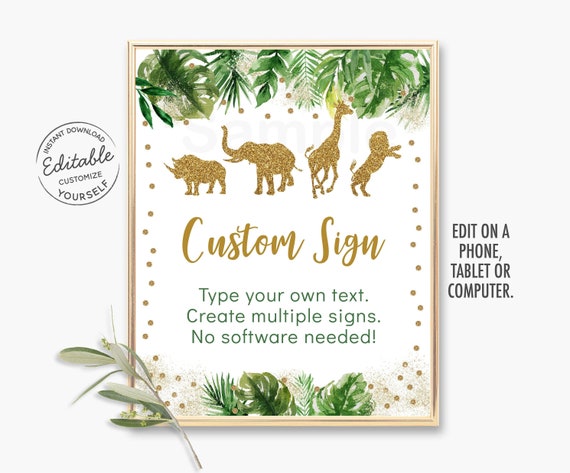 EDITABLE Gold Safari Custom Birthday Sign, Safari First Birthday, Wild One Birthday, Safari Animals, Jungle, Printable Instant Download A476 Il_570xn