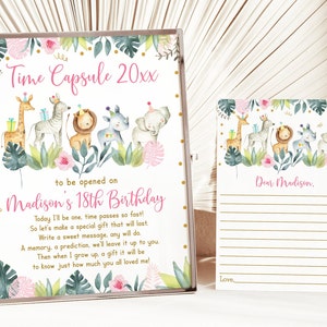 Editable Pink Safari Birthday Time Capsule, First Birthday, Pink & Gold Safari, Girl Safari, Jungle Birthday, Printable, Digital, Corjl A517