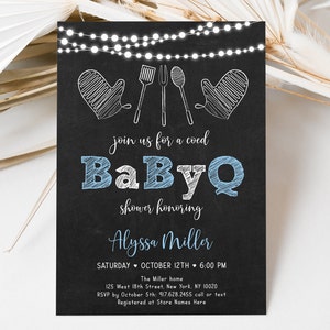 Editable BBQ Baby Shower Invitation Babyq Shower Invitation Blue Babyq Boy Baby Shower Barbecue Coed Baby Shower Digital Download A304