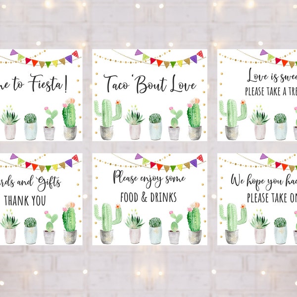 Fiesta Bridal Shower Signs Taco Bout Love Cactus Succulent Couples Bridal Shower 6 Printable Signs Digital Instant Download B144