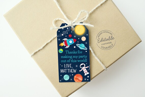 EDITABLE Space Birthday Tags Thank You Out Of This World Astronaut Planets Outer Space Birthday Party Solar System Printable Digital A528 Il_570xn