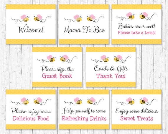Pink Bumble Bee Baby Shower Signs / Bumble Bee Baby Shower / Pink & Yellow / 8 Printable Party Signs / INSTANT DOWNLOAD A227 Il_570xn