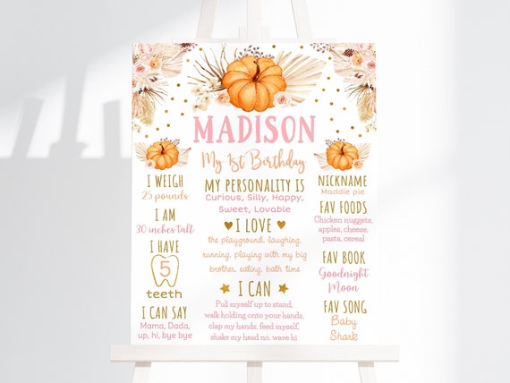 Editable Little Pumpkin Birthday Milestone Sign Boho Pumpkin First Birthday Pampas Grass Fall Autumn 1st Birthday Printable Digital A641 Il_570xn
