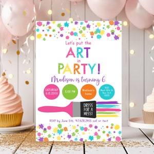 Editable Art Party Birthday Invitation Put the Art in Party Invite Art Birthday Party Paint Party Craft Party Rainbow Party Digital A215