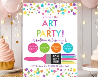 Invitación de cumpleaños para fiesta de arte editable Ponga el arte en la invitación de la fiesta Fiesta de cumpleaños de arte Fiesta de pintura Fiesta de manualidades Fiesta de arcoíris Digital A215