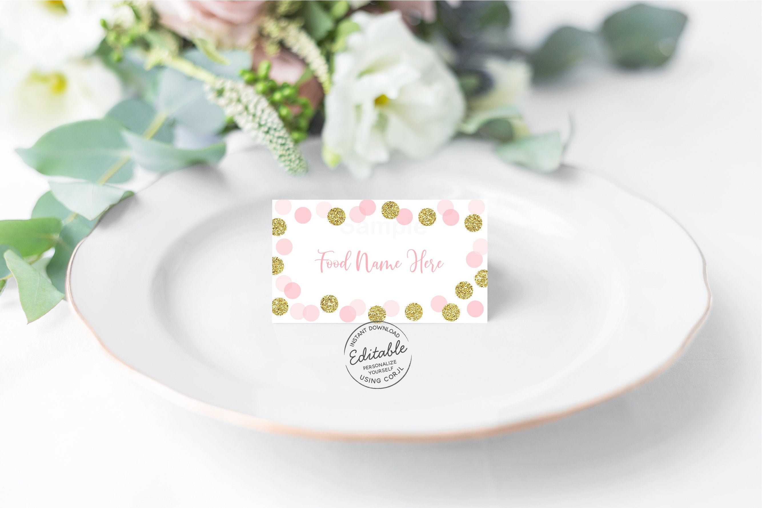 Gold Glitter Rose Gold Glitter Food Tent Cards INSTANT DOWNLOAD Name gold-glitter-rose-gold-glitter-food-tent-cards-instant-download-name